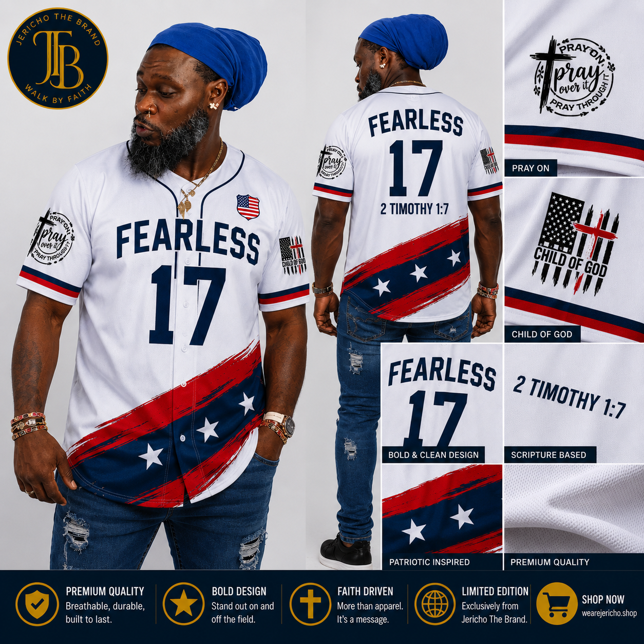 Fearless Baseball Jersey Red White & Blue